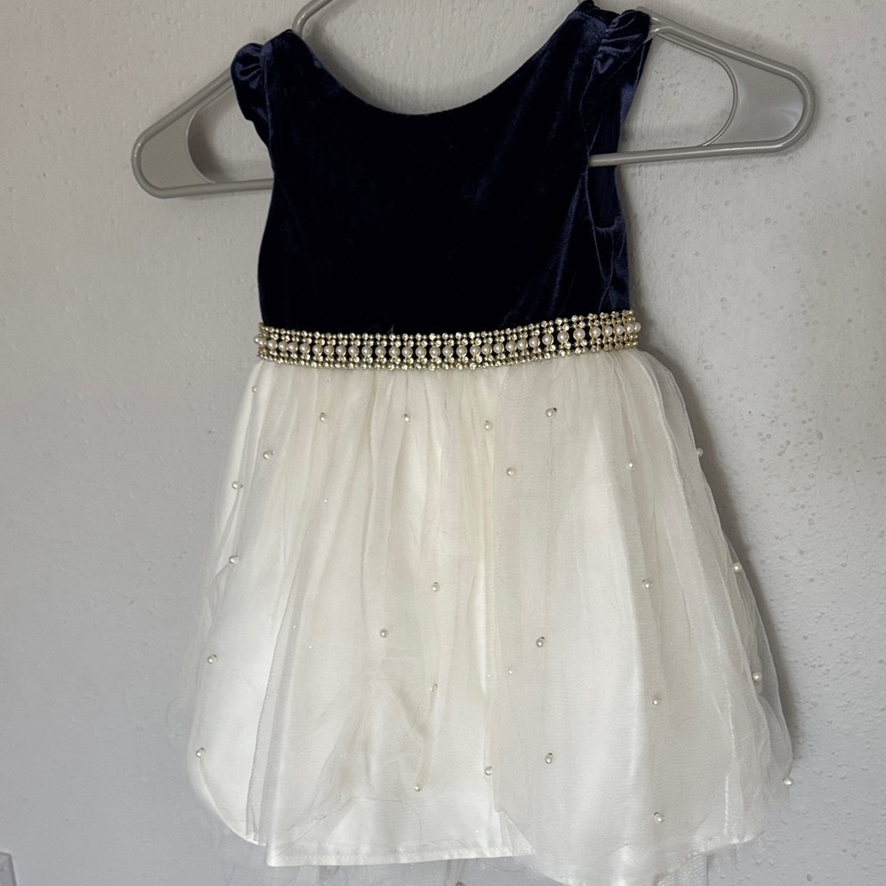 Elegant Navy and White Dress with Pearl Accents